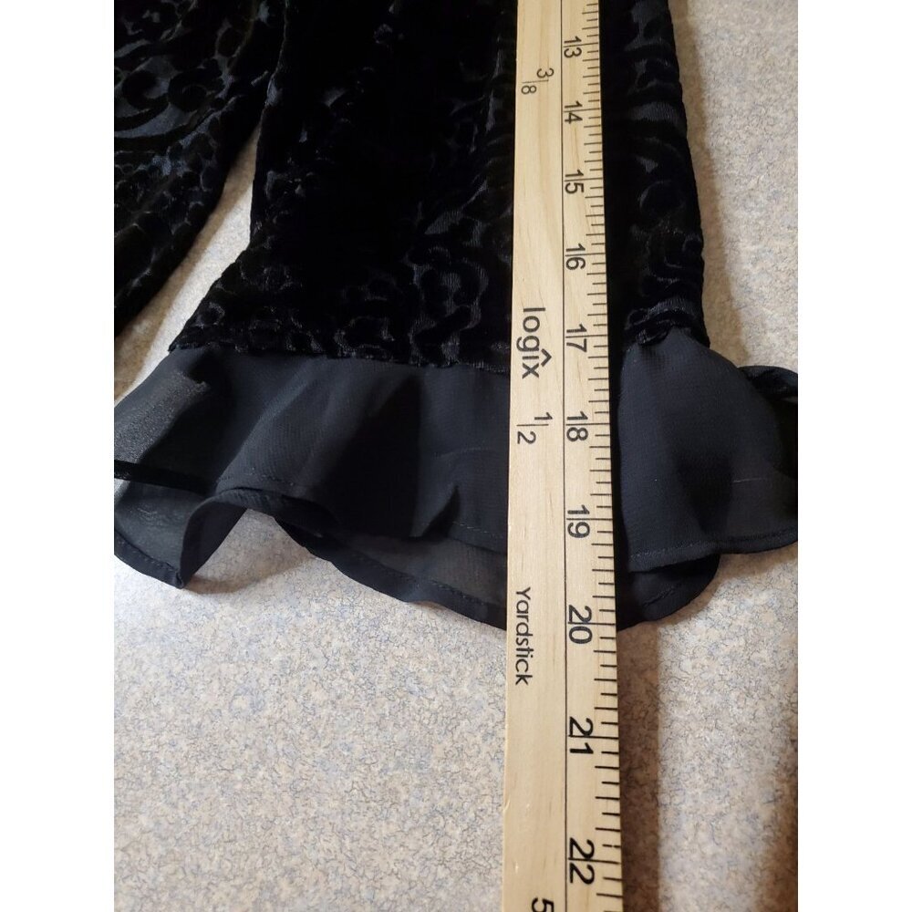 Jara Black Burnout Velvet Floral Cardigan Size 1XL 3/4 Flutter Sleeve Romantic - Picture 9 of 10